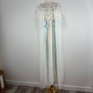 1950’s Chevette Nylon Ruffle Sleeves 2pc Robe Nightgown Kitsch Pinup Core S/32
